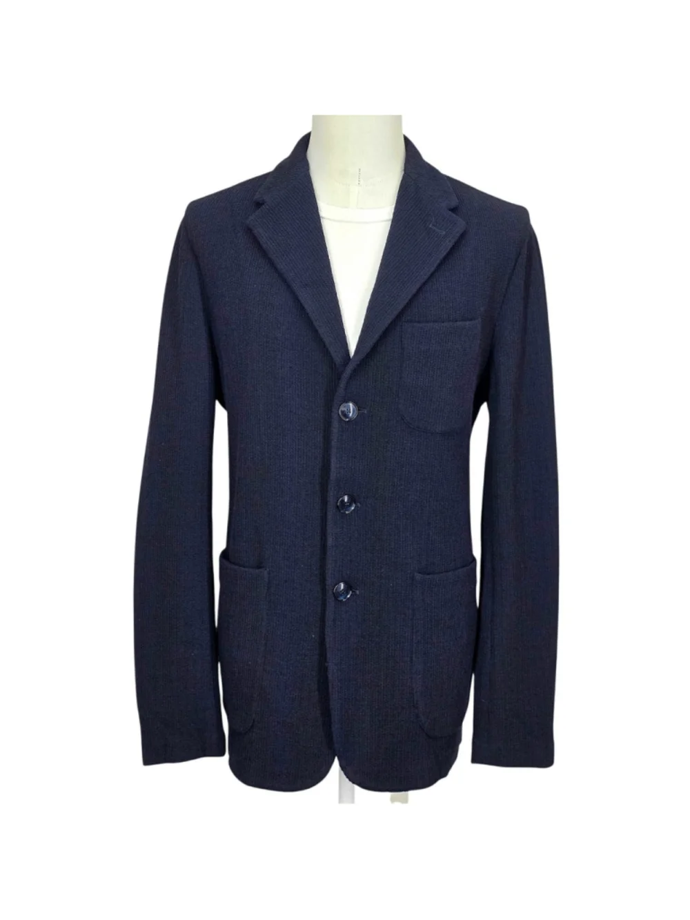 Barena Venezia Mens IT 56 Torceo Navy Ribbed Knit Wool Blazer Made Italy $890